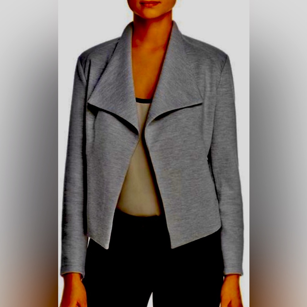 CALVIN KLEIN Charcoal Gray Open Front Cotton Blend Cardigan Sweater Jacket 8 NEW